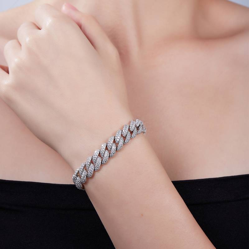 10mm宽Cuban ChainS925银镶Moissanite厘石圆形白色DVVS